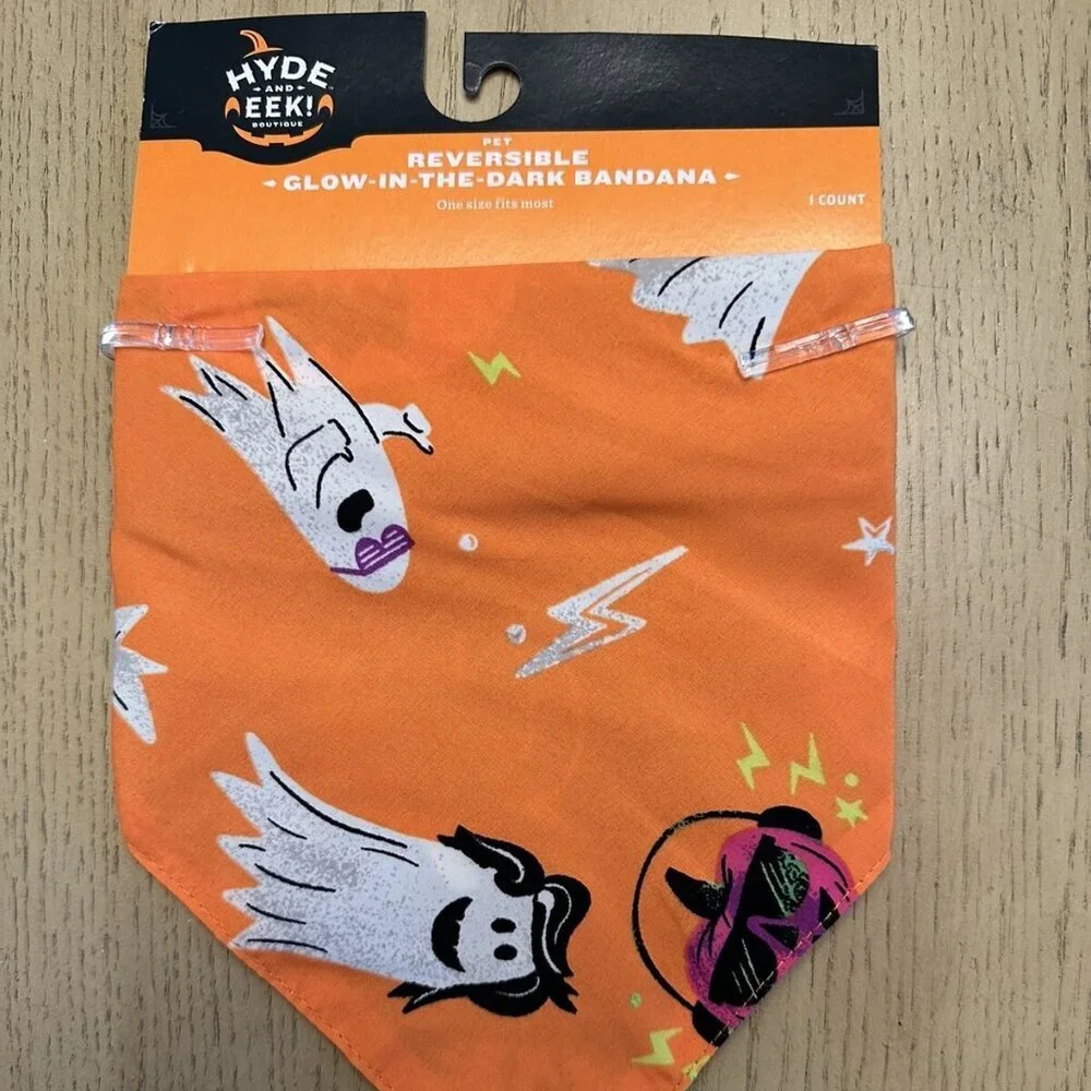 Hyde & EEK! Reversible Ghost & Pumpkin Glow-in-the-Dark Halloween Dog Bandana